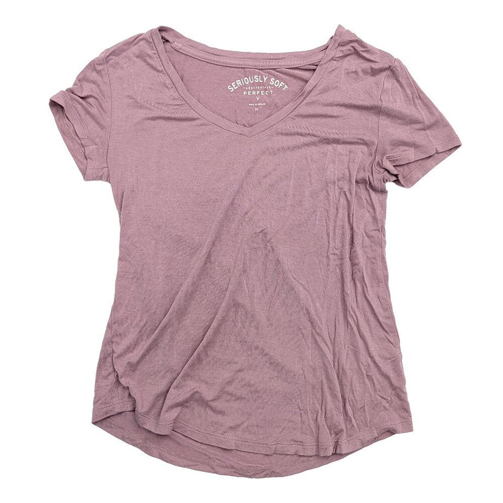 Aeropostale Seriously Soft V-neck Tee, XS Dusty Pink, Short Sleeve